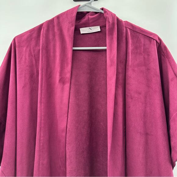 Natori Faux Suede Burgundy Cropped Kimono Half Sleeve Topper Size L - Picture 3 of 10